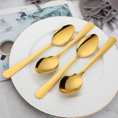 7 Inch Premium Stainless Steel Teaspoons Silverware Dongbo Dinner Spoons Rustic Spoons Flatware Set of 12 for Home Kitchen or Restaurant Dishwasher Safe Gold