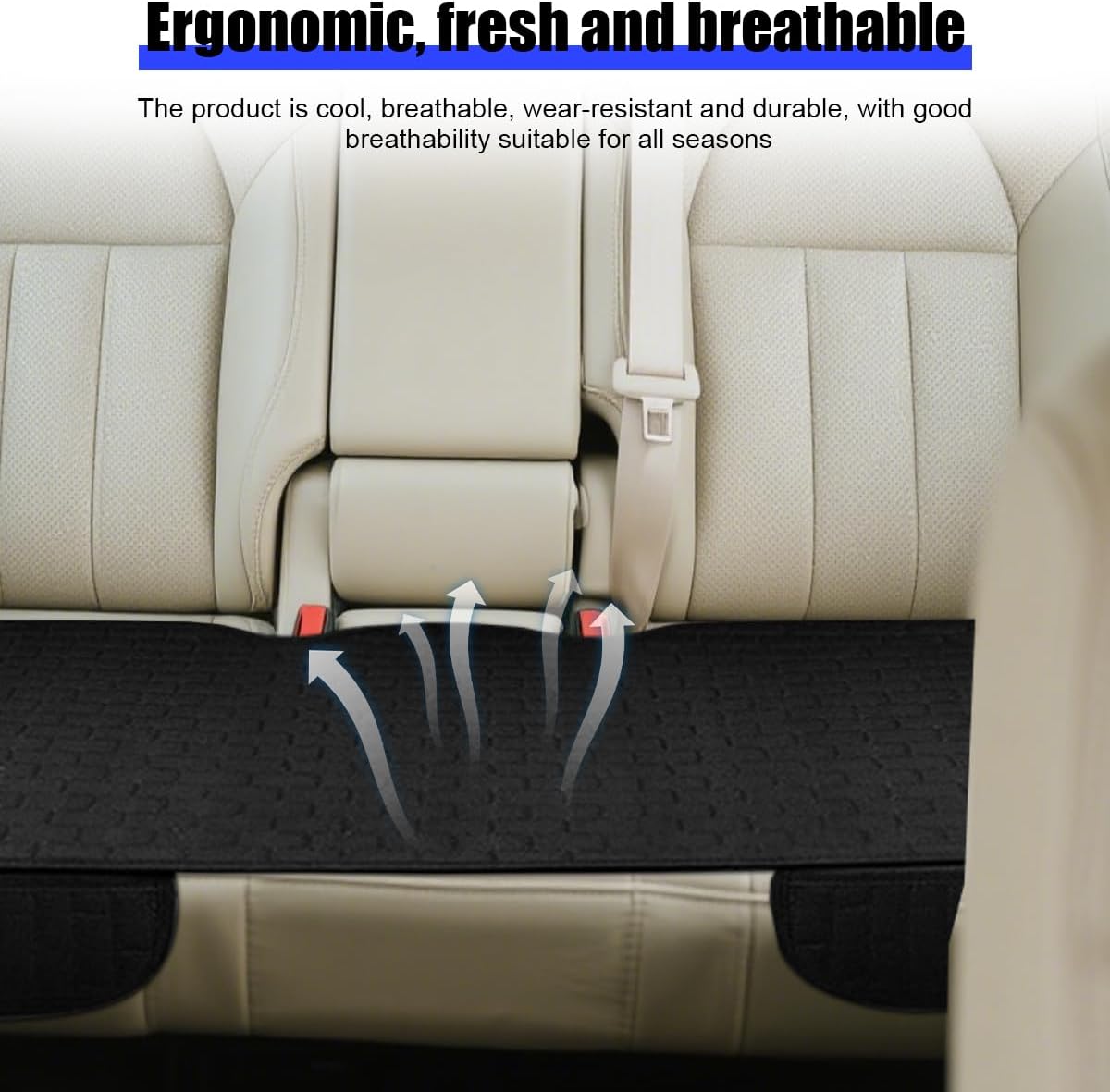 Osilly Car Back Seat Cover, Anti-Slip Long Vehicle Rear Bench Protectors with Storage Pocket, Breathable Comfortable Auto Interior Seating Bottom Protection Accessories, Universal Fit (Black)