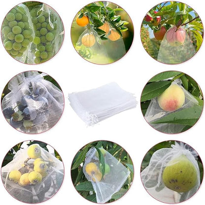YunKo 100pcs Organza Bags 6x9 Inches Drawstring Jewelry Gift Mesh Bags Fruit Protection Bag White Sheer Organza Wedding Favor Bag