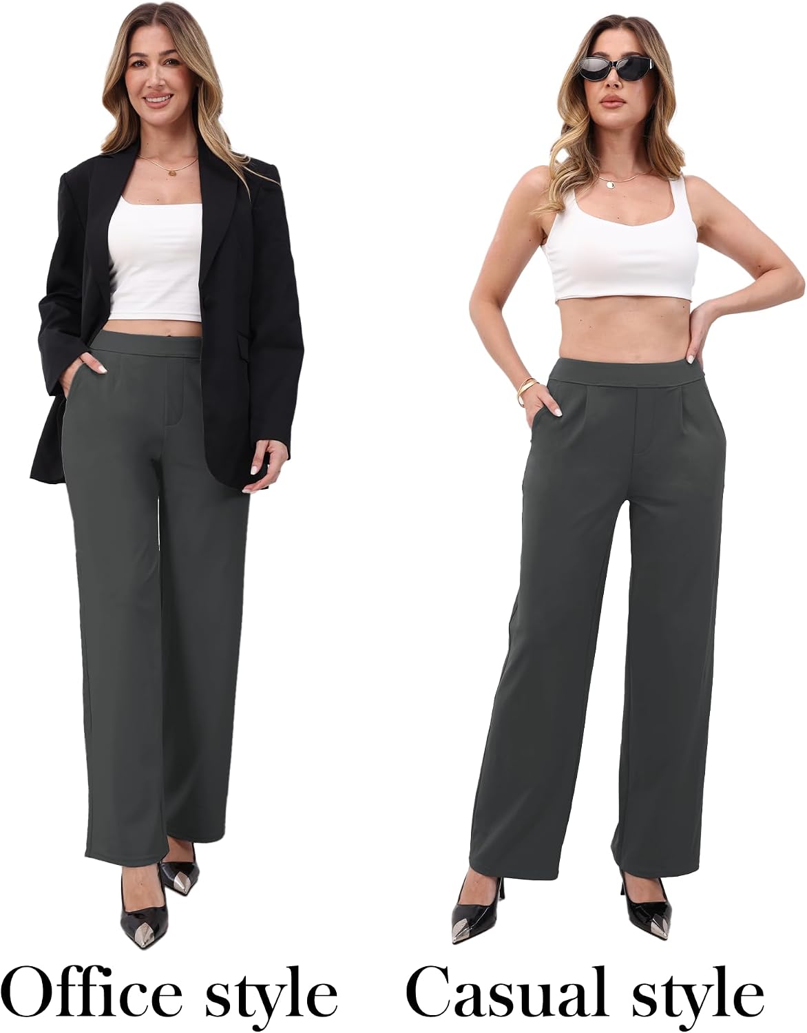 TOPYOGAS Womens Wide Leg Pants Dress Pants Stretchy Business High Waisted Work Slacks with Pockets