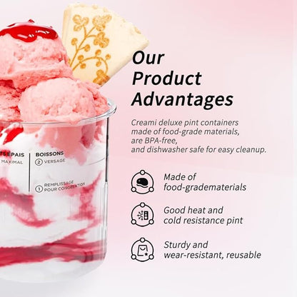 Premium 24 oz. Pint Containers for Ninja Creami Deluxe - 2 Pack  NC500, NC501 Series Compatible  BPA-Free, Dishwasher Safe