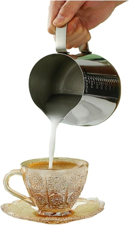 Milk Frothing Pitcher, Stainless Steel Milk Frothing Jug Silver Frother Coffee Latte Container Metal Pitcher Barista Cup Accessories Pot