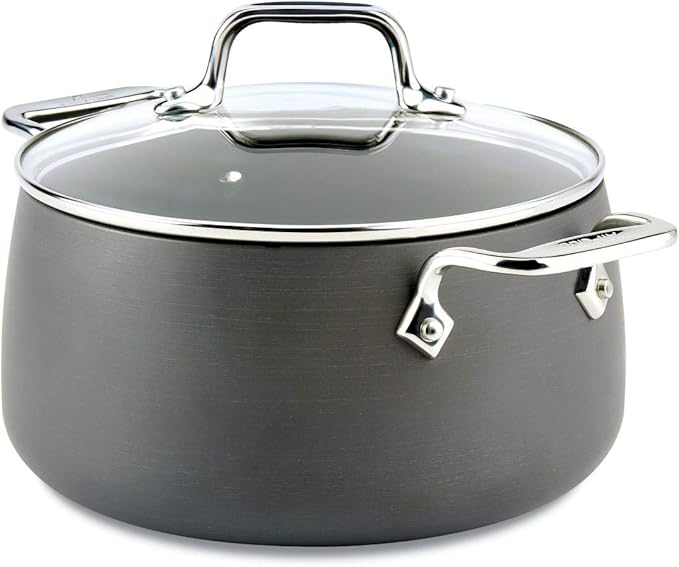 All-Clad HA1 Hard Anodized Nonstick Stockpot 4 Quart Induction Oven Broiler Safe 500F, Lid Safe 350F Pots and Pans, Cookware Black