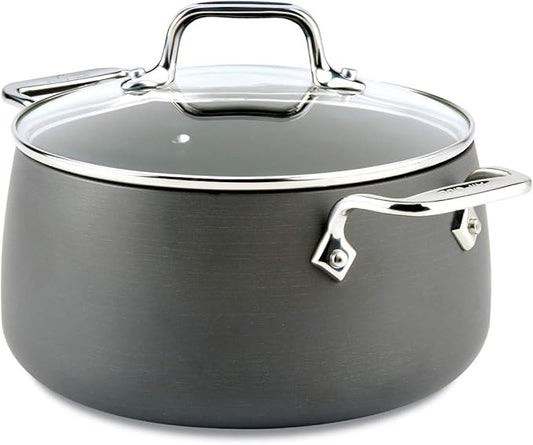 All-Clad HA1 Hard Anodized Nonstick Stockpot 4 Quart Induction Oven Broiler Safe 500F, Lid Safe 350F Pots and Pans, Cookware Black