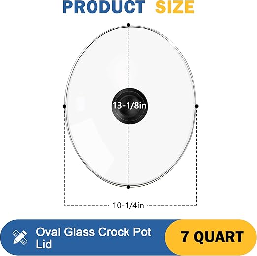Oval Glass Crock Pot Lid 7 Quart Replacement for Oval lid Crock Pot Slow Cooker SCV700SS and for Hamilton Beach Slow Cooker Lids Replacement Oval 7 Quart 33474G, SCV700, SCV700SS, SCV700-KC