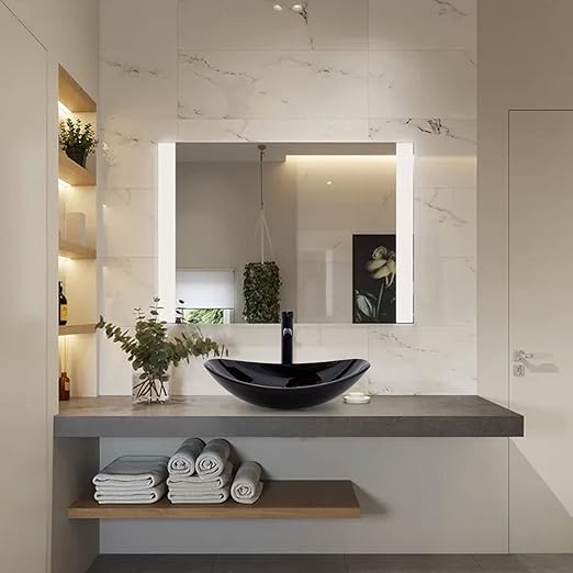 Vessel Sink Bathroom Sinks Tempered Glass Art Basin 20.8"x13.7" Oval Bowl Above Counter with Faucet and Pop-Up Drain Combo, Oval Brown(20202C)