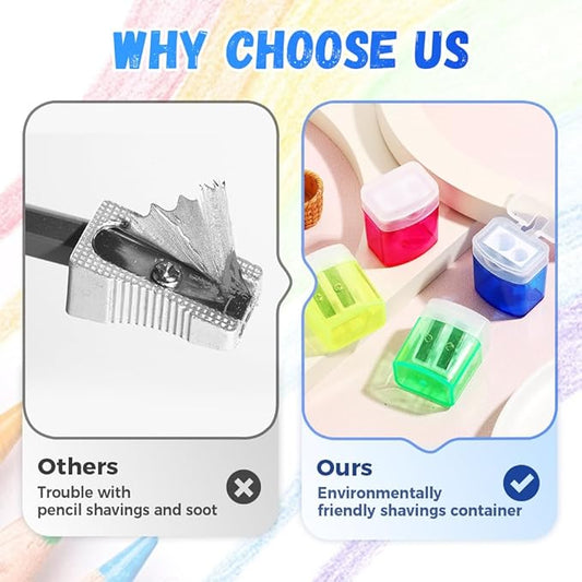 Pencil Sharpeners with Lid, 2025 New Dual Holes Compact Colored Handheld Pencil Sharpener, Manual Pencil Sharpeners, Little Sharpener for Crayons Pastel Colouring Liners Pencils (2pcs-Yellow)
