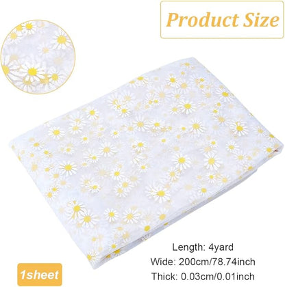 BENECREAT 4 Yard Daisy Flower Print Fabric, White Tulle Lace Ribbon for Wedding Dress Skirt DIY Sewing Decorations Craft Supplies