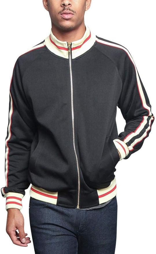 G-Style USA Men's Tri-Colored Solid and Striped Luxury Brand Style Zipper Track Jacket