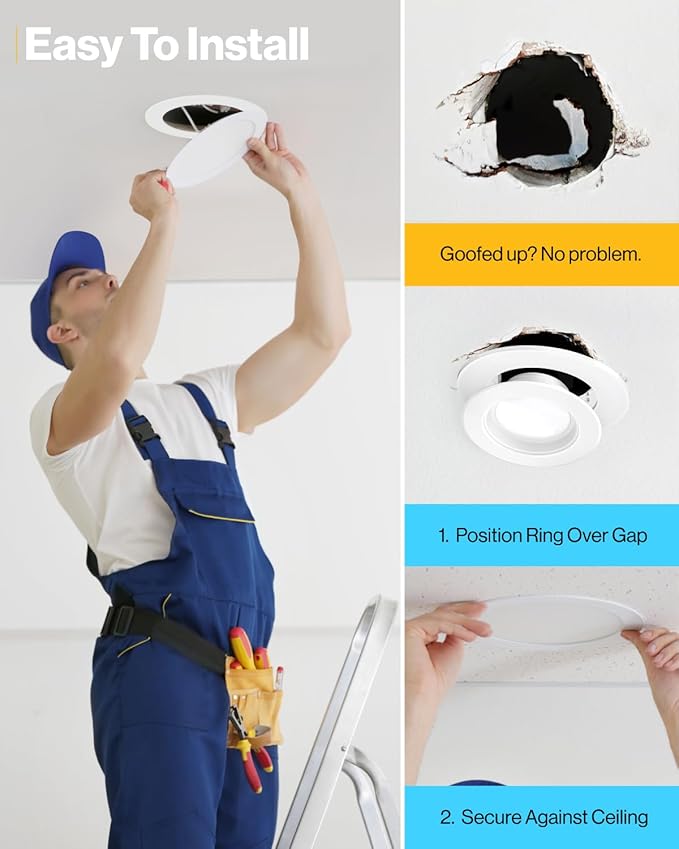 Sunco 12 Pack Goof Rings for 6 Inch Recessed Lights, Flush Mount White Can Light Trim Ring Cover, Outer Diameter 8.6 Inch, Inner Diameter 6.2 Inch, Paintable Surface, Matte Finish