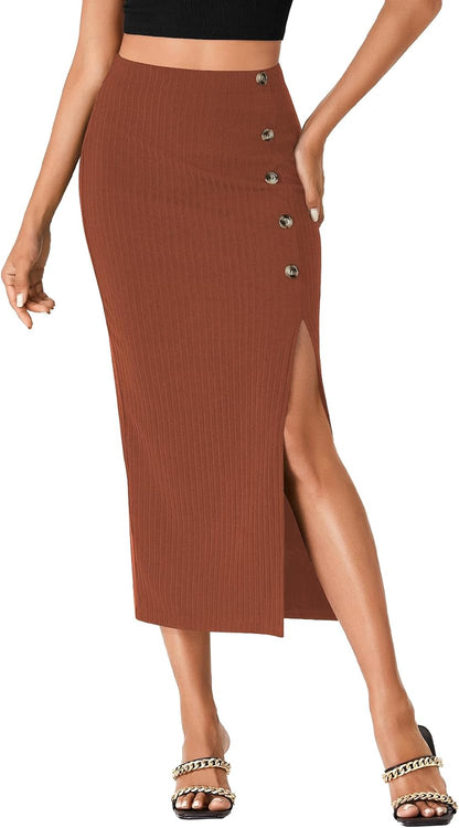 Women's High Waist Long Pencil Skirt Side Split Bodycon Party Club Night Out Midi Skirts