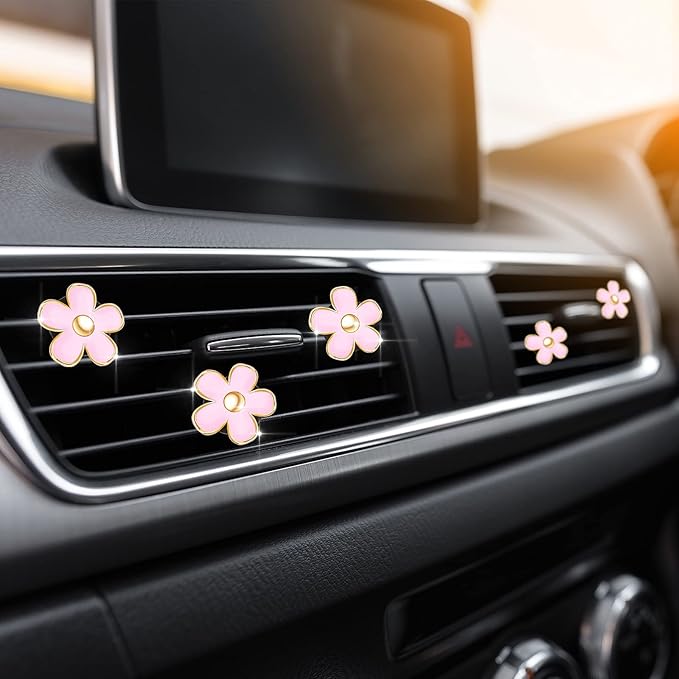 Frienda 6 Pcs Daisy Flower Air Vent Clip Air Conditioning Outlet Clip Car Air Freshener Charm Car Inter Decor Accessories(3 cm, 3.3 cm,Pink)