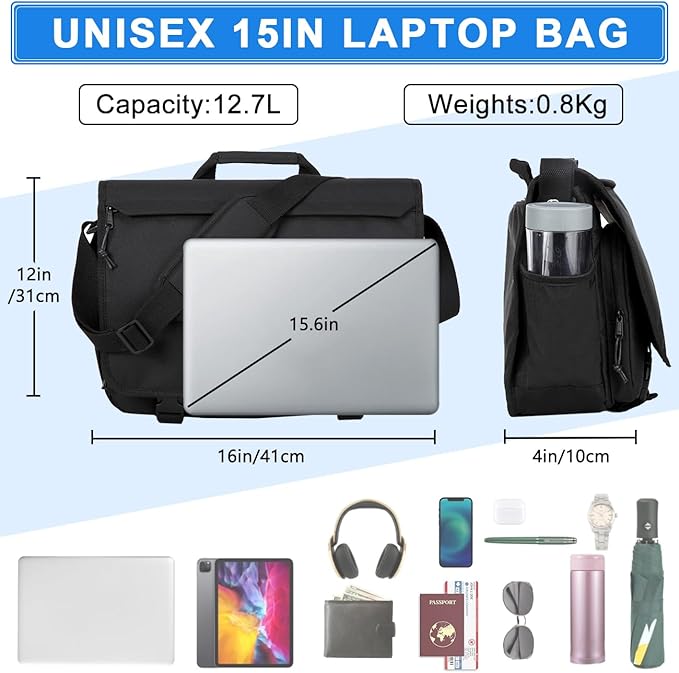 VASCHY Messenger Bag for Men,Water Resistant Satchel Briefcase Laptop Work Bag Crossbody Shoulder Handbag for Women College