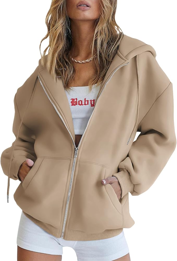 EFAN Women's Drawstring Zip Up Cute Hoodies Fall Jacket Oversized Casual Sweatshirts with Pocket