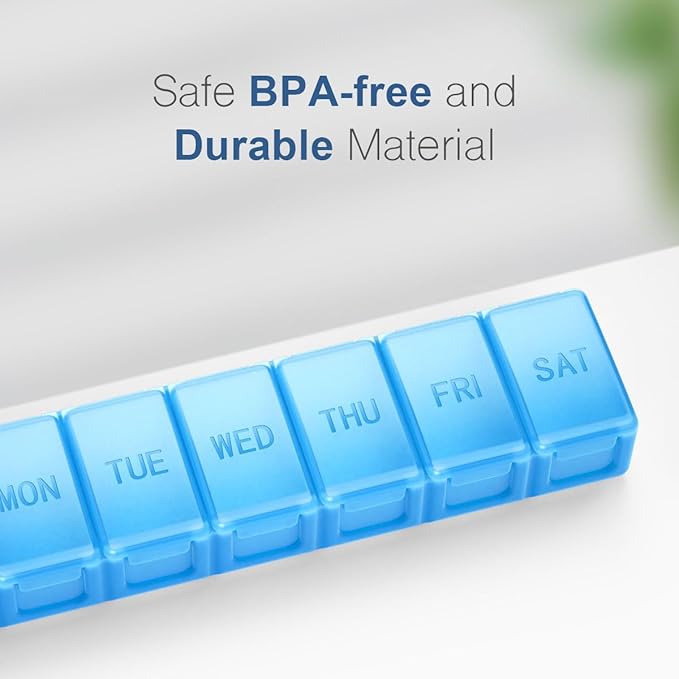 Extra Large Pill Organizer Weekly, KAPENS Daily Pill Case Box Large Capacity Compartments, 7 Day Pill Containers for Medicine Supplements Vitamin Fish Oil, Blue