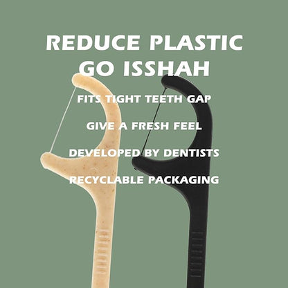 Natural Dental Floss Picks - 50 Count - PETA Approved, BPA Free, Vegan, Sustainable, Eco Friendly, Natural Dental Flossers by Isshah (Mint)