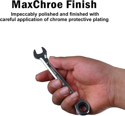 Egofine 8mm Ratcheting Combination Wrench Metric, Industrial Grade Gear Spanner with 12-Point Design, 72-Tooth Ratchet, Chrome Vanadium Steel