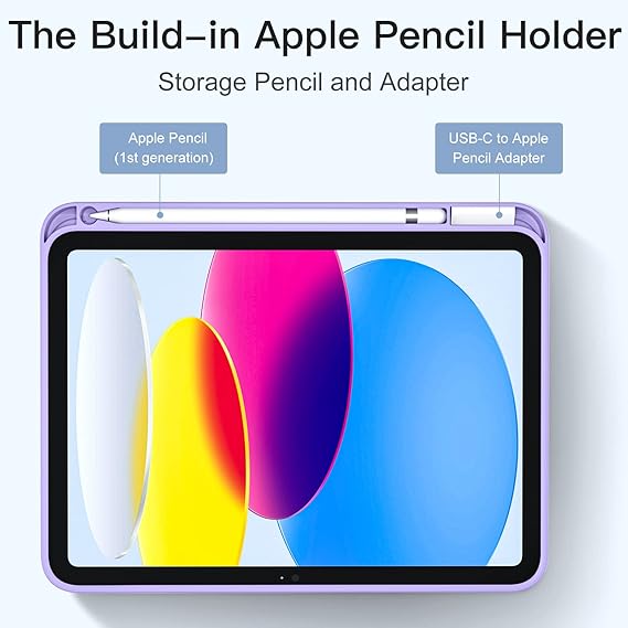 Akkerds Compatible with iPad 10th Generation Case 10.9 Inch 2022 with Pencil Holder, Slim Trifold Stand Protective Cover with Soft TPU Back for iPad Case 10th Generation, Auto Sleep/Wake, Lavender