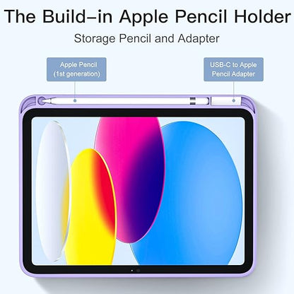 Akkerds Compatible with iPad 10th Generation Case 10.9 Inch 2022 with Pencil Holder, Slim Trifold Stand Protective Cover with Soft TPU Back for iPad Case 10th Generation, Auto Sleep/Wake, Lavender