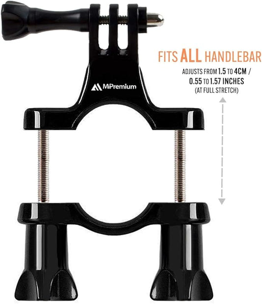 Bicycle Bike Handlebar Mount Adapter for GoPro Hero 13 12 11 10 9 8 7 6 5 4 3 2 1  Fusion Session Black Silver EK7000 Sjcam Seatpost Pole Clamp  3 Way Adjustable Pivot Arm for Action Cameras