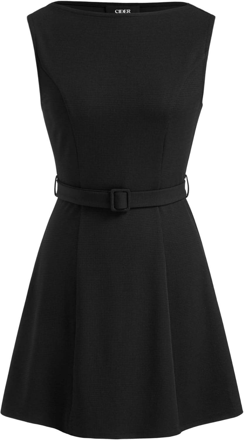Runs Small, CIDER Sleeveless Dress for Summer Women's Belted Mini A-Line Casual Party Dress.