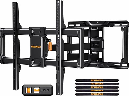 Perlegear UL Listed Full Motion TV Wall Mount for Most 4284 inch Flat Curved TVs up to 132 lbs, 1216 Wood Studs, Bracket with Articulating Arms, Swivel, Tool-Free Tilt, Max VESA 600x400mm PGLF12
