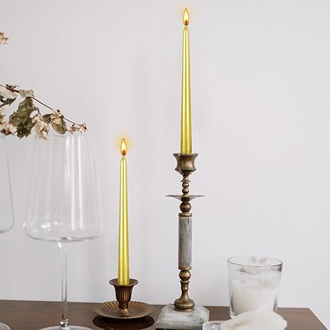 Kemladio 8 pcs 10 inch Gold Taper Candles, Burning Unscented Tapered Candles 8 hrs, Long Candle Sticks,Dinner Candle,Tall Candle Sticks, Halloween Candles (8pcs, Golden)