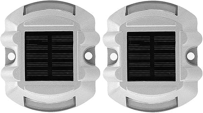 Reusable Solar Road, 2Pcs 6 LED Stud Lights Ground Garden Lawn Path Lights Deck Dock White Warning Lights