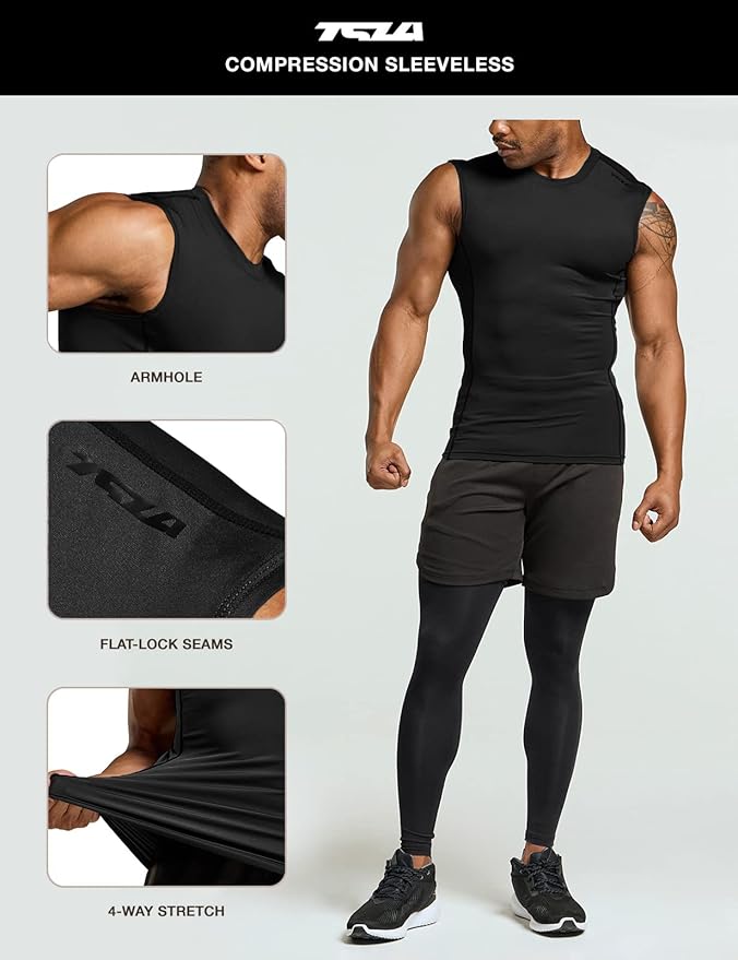 TSLA Men's Sleeveless Workout Shirts, Dry Fit Running Compression Cutoff Shirts, Athletic Training Tank Top