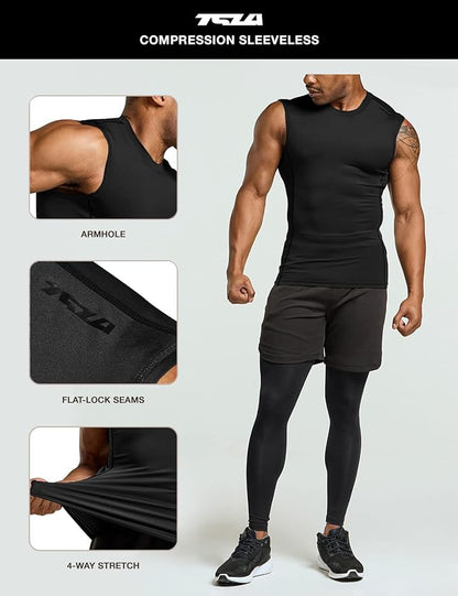 TSLA Men's Sleeveless Workout Shirts, Dry Fit Running Compression Cutoff Shirts, Athletic Training Tank Top
