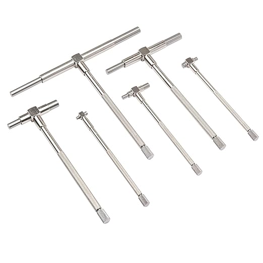 Beslands 6 Pc Telescoping Gage Set, 516" - 6" Range, T-Bore Hole Gauges wPouch, High Precision Telescopic Bore Gauge T-Gage Set (516" to 6")