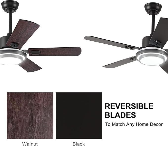 BOOMJOY 42Modern Black Ceiling Fans with Lights and Remote Control,5 Blades,Reversible DC motor,Wood Ceiling Fan with Light for Ourdoor Indoor Patios Farmhouse Living Room Kids Bedroom