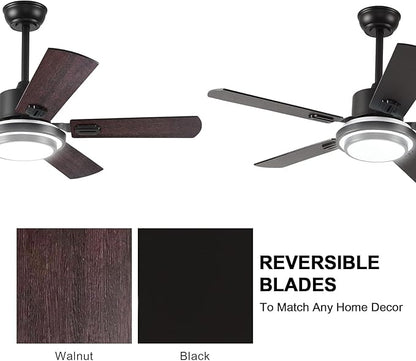 BOOMJOY 42Modern Black Ceiling Fans with Lights and Remote Control,5 Blades,Reversible DC motor,Wood Ceiling Fan with Light for Ourdoor Indoor Patios Farmhouse Living Room Kids Bedroom