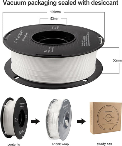 TINMORRY TPU Filament 1.75mm, TPU 95A Flexible 3D Printer Filament with Glossy Finish, Suitable for Most FDM 3D Printers, 1kg Spool (2.2 lbs), White