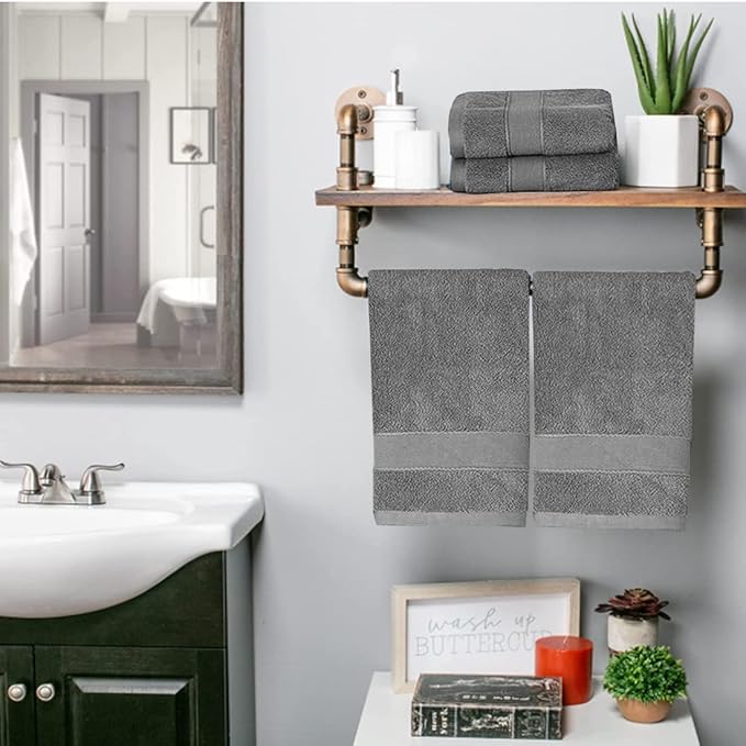 Lchkrep Cotton Hand Towels 2 Pack, Salon Thick Bath Hand Towel,Gym Towel 14" x 30", Face Cloth, Soft and Absorbent Washcloths Set for Home Bathroom Hotel (Gray)A