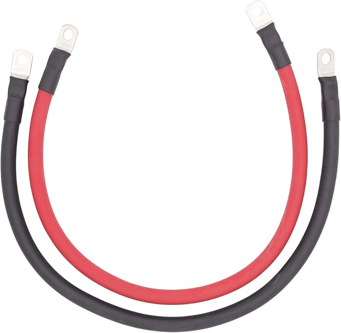 10 AWG Battery Cables with Terminals, Positive and Negative Wires Pure Copper, Solar Power Inverter, Welding, Golf Cart, Motorcycle (Red and Black, 2 FT (24 in), 12" Lugs on Both Ends, 2pcs)