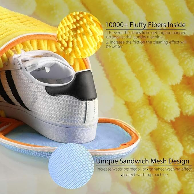 Shoe Washing Machine Bag 1PC, Reusable Durable Zipper Laundry Bag Shoe Washing Bag for Washer and Dryer, Sneaker Tennis Shoe Cleaning Bag for All Shoe Types, Yellow