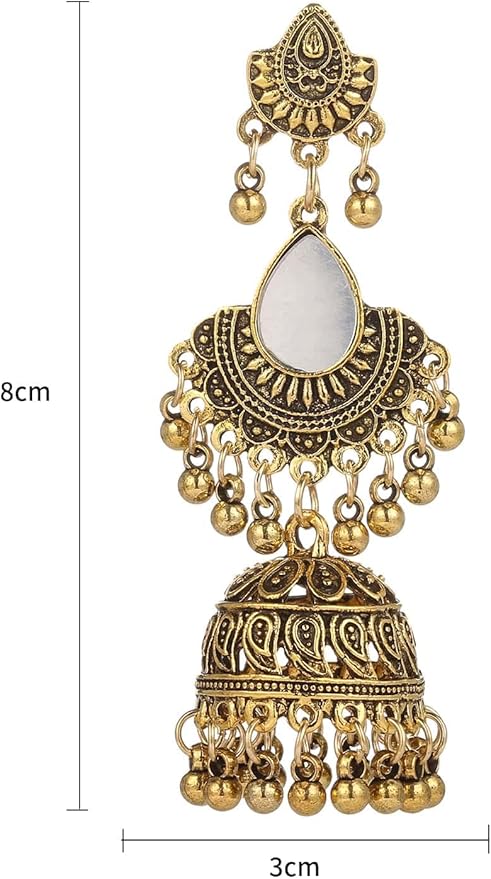 ABZEKH Earrings for Women- Bell  Engraved Jhumka Earrings Birthday Valentine's Day (Color : Gold)