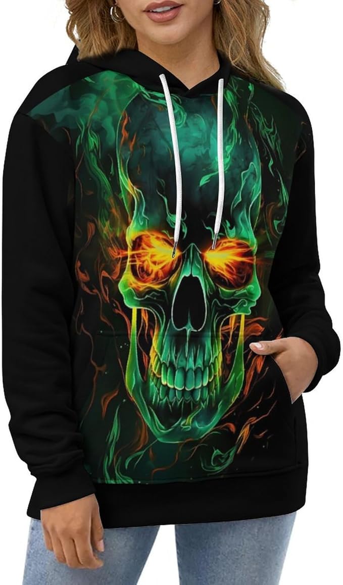 Flame Skull Unisex Hoodies Hooded Sweatshirt with Big Pockets