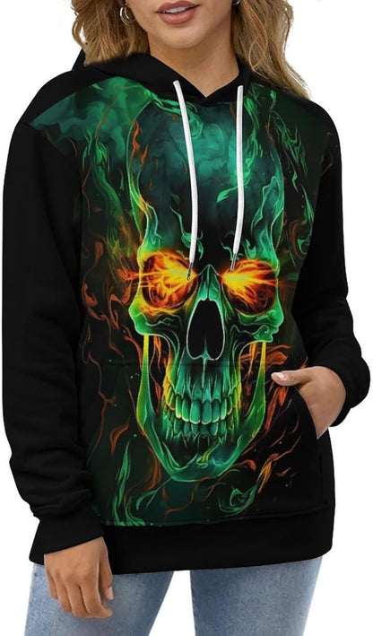 Flame Skull Unisex Hoodies Hooded Sweatshirt with Big Pockets