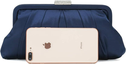 CHARMING TAILOR Classic Pleated Satin Clutch Bag Diamante Embellished Formal Handbag for WeddingPromBlack-Tie Events