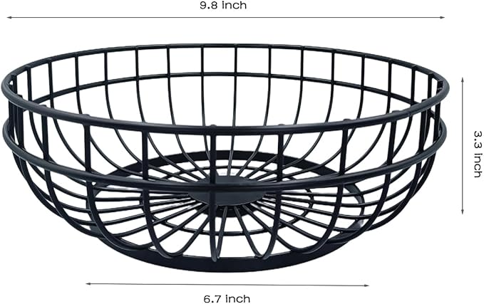 decorative baskets for homedecor, wire fruit vegetable bowl, desktop storage basket suitable for kitchen counters, modern simple single-layer fruit basket?black)