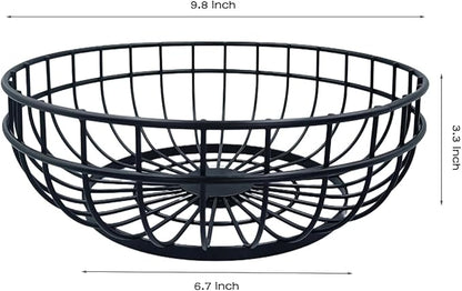 decorative baskets for homedecor, wire fruit vegetable bowl, desktop storage basket suitable for kitchen counters, modern simple single-layer fruit basket?black)