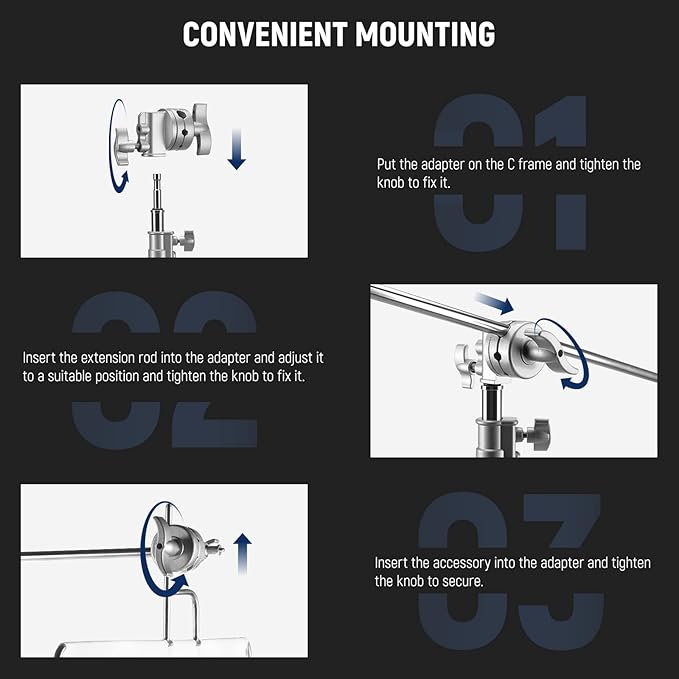 Neewer Multi Functional Heavy Duty 2.5-inch Grip Head Swivel Head Holder Mounting Adapter for Light Stand, Extension Boom Arm and Other Photographic Equipment with 1/2,1/4,3/8,5/8-inch Mount (Silver)