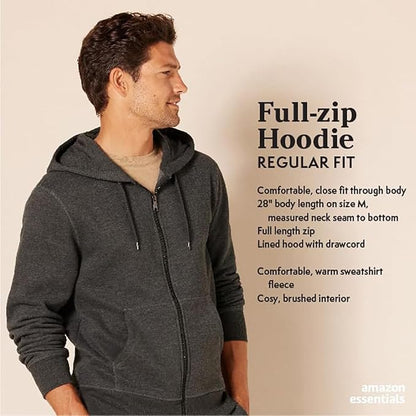 Essentials Men's Full-Zip Fleece Hoodie Sweatshirt (Available in Big & Tall)