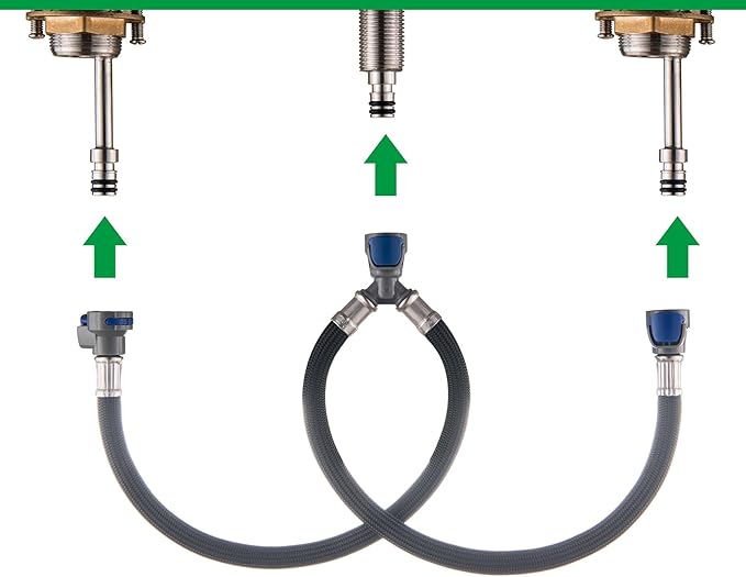 Quick Connect Faucet Hose Replacement Hot  Cold Water Mixer Line for Widespread Faucet with Snap-in Fast Lock, Bathroom 3 Holes Faucet Quick Connect Hose, QCH001