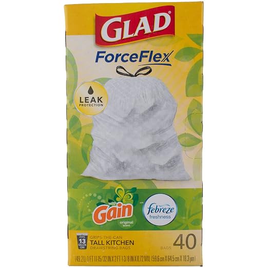 Gain Glad 13 gal. Trash Bags Drawstring 40 pk