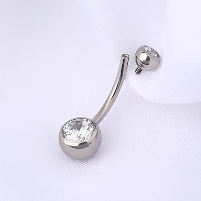 OUFER Titanium Belly Button Rings, Internally Threaded 14mm Long Belly Ring, Round CZ Navel Rings for Women Men