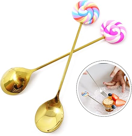 Honbay 4PCS Creative Lollipop Stainless Steel Spoon Coffee Spoon Dessert Spoon Ice Cream Spoon Sugar Spoon Mixing Spoon for Home, School, Office or Restaurant