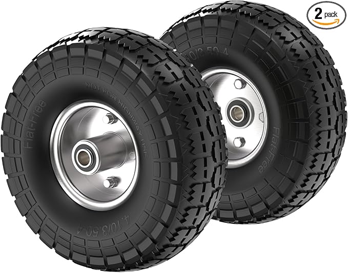 4.103.50-4" Flat Free Tire and Wheel,10" Heavy Duty Solid Flat Free Tire with 58" Axle Borehole, 2.1" Offset Hub for Wagon Wheelbarrow Garden Cart Lawnmower and Trolleys, 2 Pack by Cenipar